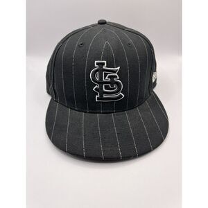 St Louis Cardinals Hat Cap Fitted 7 1/4 New Era 59fifty Pinstripe Black MLB Mens